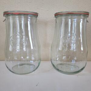 Weck Glass Canning Jars 1.75 Liter Set of 2 Germany Airtight Clips Rubber Seal